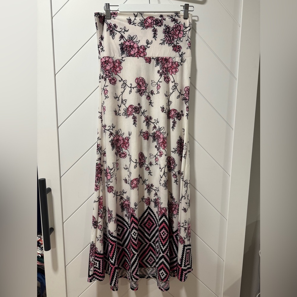 LuLaRoe White Pink Maxi A-Line Skirt